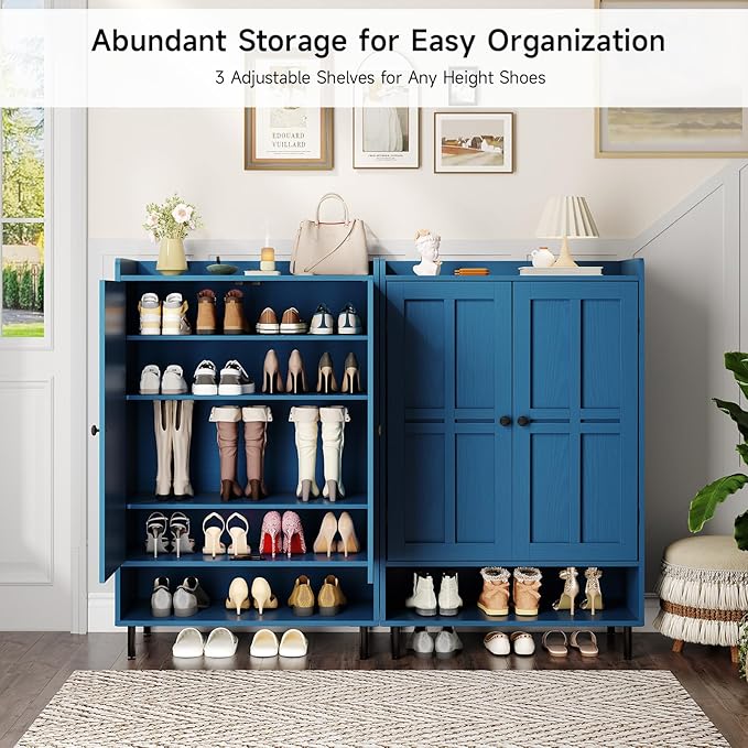 ONBRILL Shoe Cabinet with Cross Molding Doors, 6-Tier Shoe Storage Cabinet with