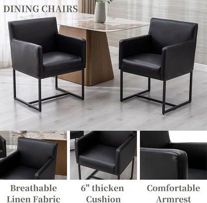 BESTANO Set of 6 Upholstered Dining Chairs with Armrest, PU Leather Modern Accent Armchairs, Kitchen & Dining Room Chairs Side Chairs, Black