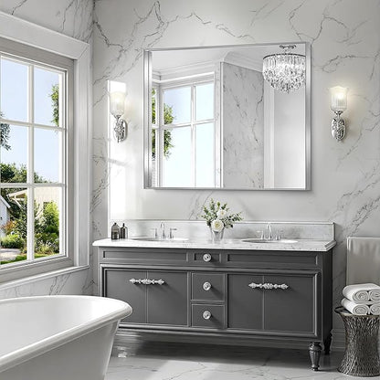 CIRCUMI Silver Bathroom Mirror, Brushed Finish, Tempered Glass, Large Mirror