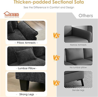 URRED Cloud Couch Modular Sectional Sofa, 122'' Modern L Shaped Deep Seat Sofa with Ottoman & Pillows, Ultra Comfy Chenille Couches for Living Room, Bedroom or Apartment, Black