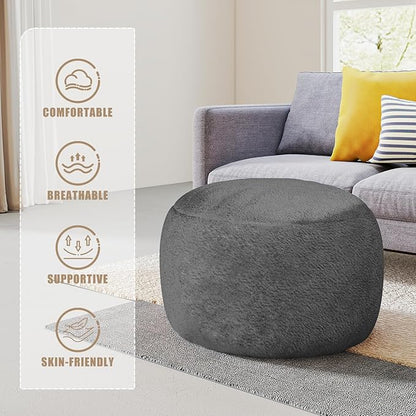 Gericco Round Pouf Ottoman Foot Rest, 29 X 18Inch Floor Poufs Footstool, A Round Modern Foam Filled Foot Stool for Living Room, Home, Nursery, Dorm, Outdoor (Grey, 29Inch)