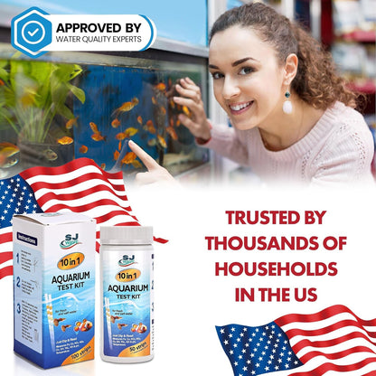 10 in 1 - Aquarium Test Strips | 100 Fast & Accurate Strips | Fish Tank Aquariums Water Test Kit & ebook | Aquarium Thermometer | Fish Tank Water Testing Kit for Fresh & Saltwater | Versatile Usage