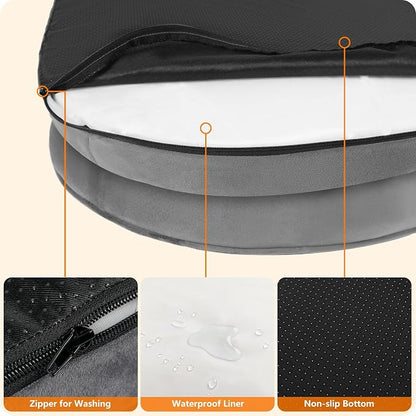 Dwanton Orthopedic Dog Bed for Large Dogs with Gel Memory Foam, Waterproof Dog Sofa, Washable Pet Bed with Four Sided Bolster Cushion, Removable Cover & Non-Slip Bottom, 42", Dark Grey