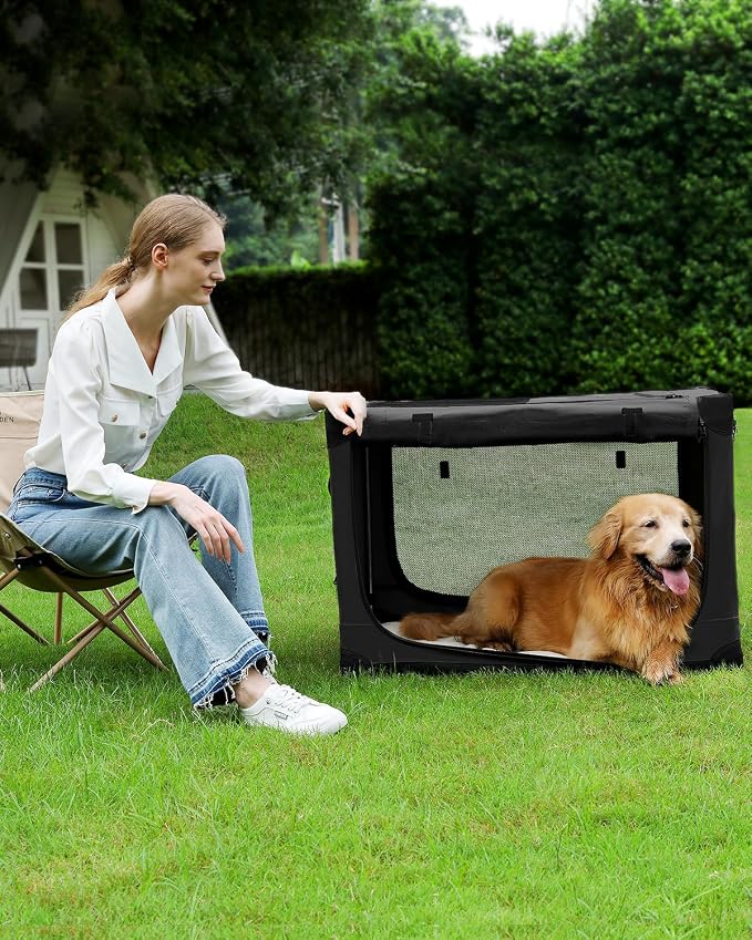 Veraste 30" Soft Collapsible Travel Dog Crate for Medium Dogs,Black | 4-Door Foldable Travel Crate,breathable mesh, foldable with storage bag