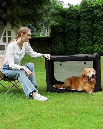 Veraste 24" Soft Collapsible Travel Dog Crate for Small Medium Pets.Black | 4-Door Foldable Travel Crate,breathable mesh, foldable with storage bag