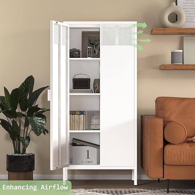 COFaR 4 Tier Black Metal Storage Cabinet, Free Standing