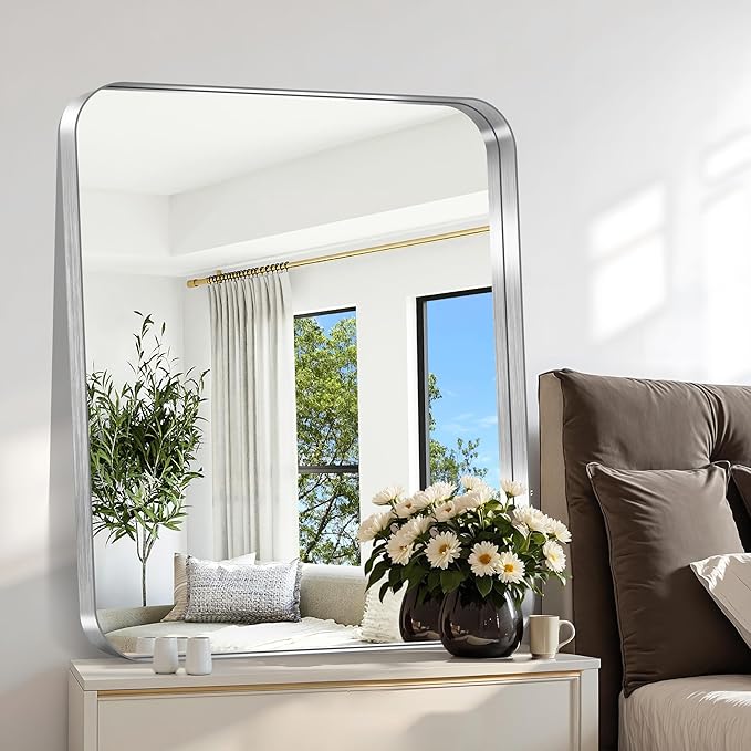CIRCUMI Silver Bathroom Mirror, Rounded Corner, Tempered Glass, Mirror