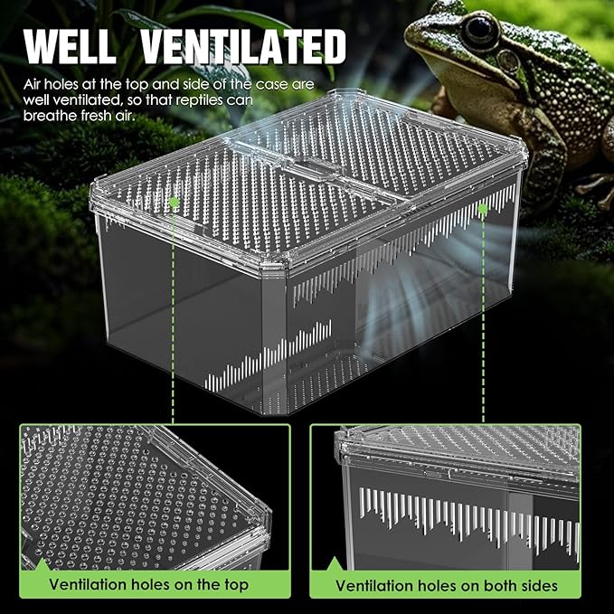【No Assembly】 Breathable and Secure Reptile Tank with high Transparency - Ideal Container House for Hermit Crab, Tarantula Enclosure, Turtle Tank or Jumping Spider Habitat (L)