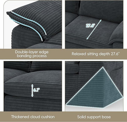 Buytime 104" Comfy Cloud Couch, Convertible Boneless Couches for Living Room, L Shaped Modular Sectional Sofa with Deep Seat, Double-Layer Cloud Cushion and Headrest, Pebble Grey
