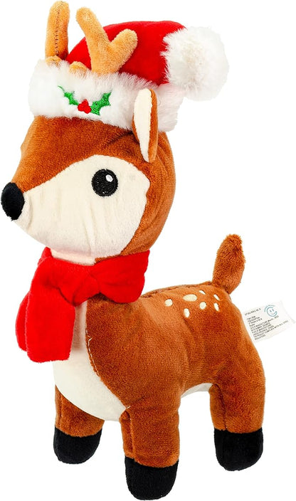 Giftable World Holiday Plush Pet Toy Fun for Christmas Designs with Squeaker Dog Chew Toy (10" Reindeer w/Hat & Squeaker)