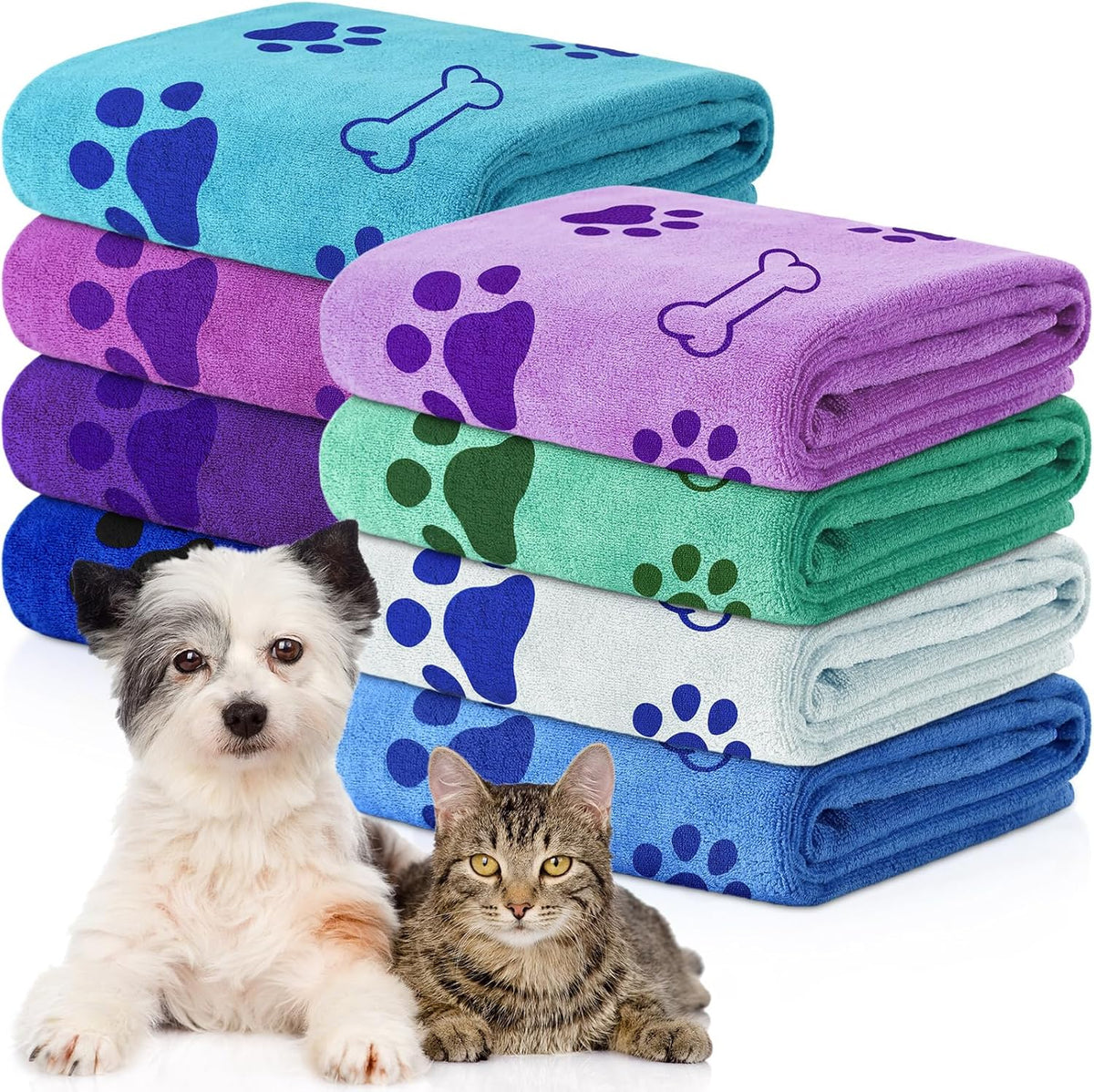 Chumia 8 Pcs Dog Towels for Drying Dogs Cats Pet Towels Bulk Puppy Microfiber Quick Drying Paw Bath Bathing Supplies Absorbent for Medium Pets(Classic Color,18 x 28 Inch)