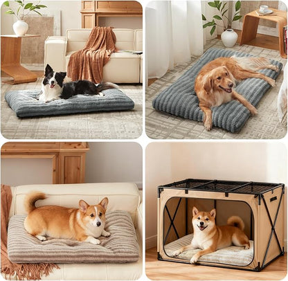 FURTIME Washable XL Dog Bed for Extra Large Dogs, Deluxe Dog Crate Beds | Comfy Fluffy Kennel Pad Anti-Slip Pet Sleeping Mat, Machine Washable Dogs Pillow, 40"x27"x3.5", Brown