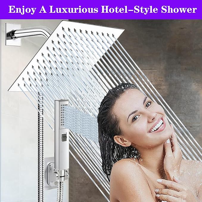8"High Pressure Square Rain Shower Head and 2-in-1 Hand Shower.Equipped