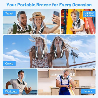 AI Portable Neck Fan with 6 Powerful Speeds, 8000mAh Battery Operated USB-C