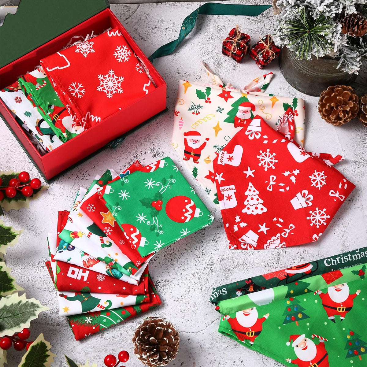 Abbylike 50 Pcs Christmas Dog Bandanas Bulk Xmas Bandanas for Dogs Triangle Kerchief Bibs Scarf Set for Pet Xmas Costume Photo Props Accessories Pet Shops Grooming, 25 Styles (25.6 x 17.7 x 17.7)