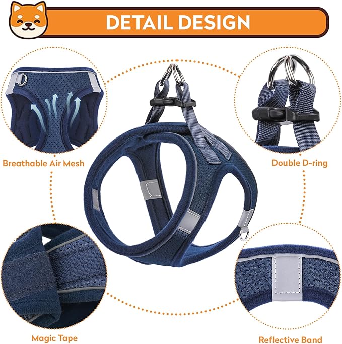 Dog Harness with Leash Set, No-Pull Step-in Reflective Pet Harness with 1 Leash Clips, Adjustable Soft Padded Easy Walk Dog Vest for Small Medium Large Dogs, Cats(Dark Blue,Medium)