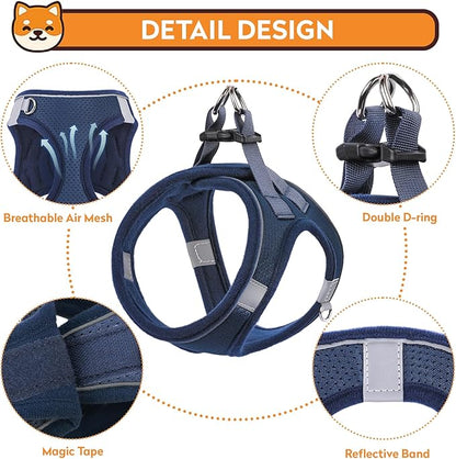 Dog Harness with Leash Set, No-Pull Step-in Reflective Pet Harness with 1 Leash Clips, Adjustable Soft Padded Easy Walk Dog Vest for Small Medium Large Dogs, Cats(Dark Blue,Medium)