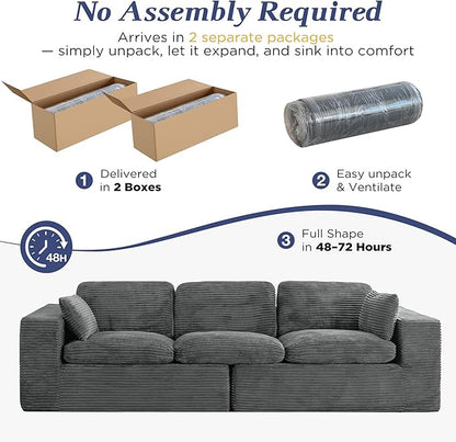 Esright 110" Oversized Sofa for Living Room, Cloud Boneless Couch with Fluffy Seat Cushions, 3 Seater Upholstered Floor Sofa, No Assembly Required, Grey