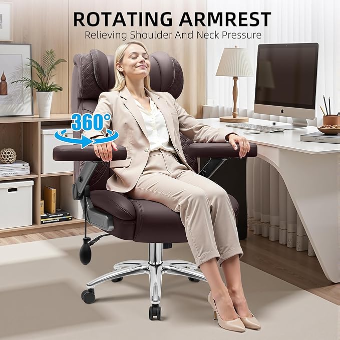 Office Desk Chair, Big and Tall Executive Office Computer Chair, Extra Wide 500LBS Heavy Duty Office Chair, High Back Ergonomic Office Gaming Chair with Adjustable Lumbar Support & 5D Flip Arms
