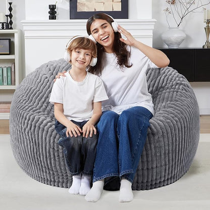 Homguava 3 FT Bean Bag Chair,3' Big Bean Bag,Large Bean Bag Chairs for Adults with Memory Foam Filled,Comfy Beanbag Chairs Soft Bean Bag Sofa with Dutch Corded Plush Cover-Dark Grey