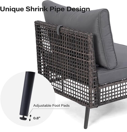 LAUSAINT HOME 7 Pieces Outdoor Sectional Sofa Set, All-Weather PE Wicker Rattan Patio Conversation Set with Thick Cushions & Coffee Table, Patio Furniture Set for Garden, Backyard, Porch (Gray)