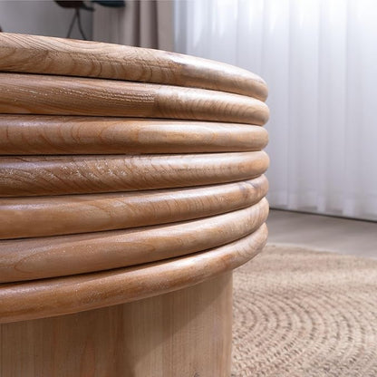 30.3" Round Wooden Coffee Table with Hidden Storage,Modern Rustic Centerpiece for Living Room,Natural Finish