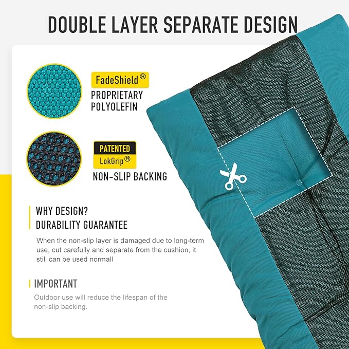 SUNROX LokGrip Non Slip Tufted Memory Foam Bench Cushion, FadeShield Water Resistant Durable Thicken Outdoor/Indoor Bench Seat Pads 51x16x4 inch, Turquoise