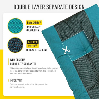 SUNROX LokGrip Non Slip Tufted Memory Foam Bench Cushion, FadeShield Water Resistant Durable Thicken Outdoor/Indoor Bench Seat Pads 42x16x4 inch, Turquoise