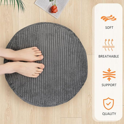 Yueyocici Pouf Ottoman Stuffed Round Modern Foam Filled Foot Rest Corduroy Poufs for Living Room Chair Decorative 20 X 15 Inches Fluffy Pouf Foot Stool Storage Ottoman, Dark Grey