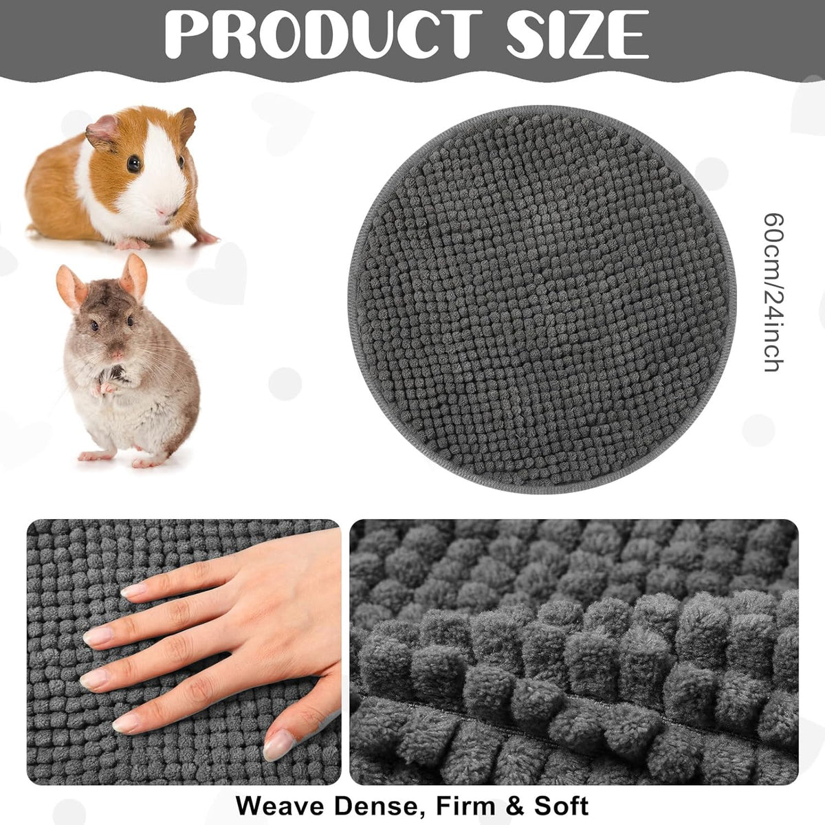 Amylove 4 Pcs Guinea Pig Cage Liner Guinea Pig Bedding Washable Fleece Pee Pads Reusable Small Animals Training Mat Small Animal Sleeping Bed for Bunny Hamster(Dark Gray,Diameter 12 Inch)