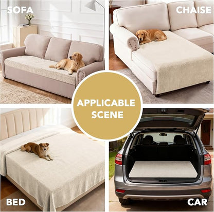 H.VERSAILTEX Non Slip Pet Couch Cover Chenille Dog Bed Protector Thick Soft Sofa Slipcover Pet Friendly Washable Couch Cushion Covers for Pets (68" x 82", Ivory)