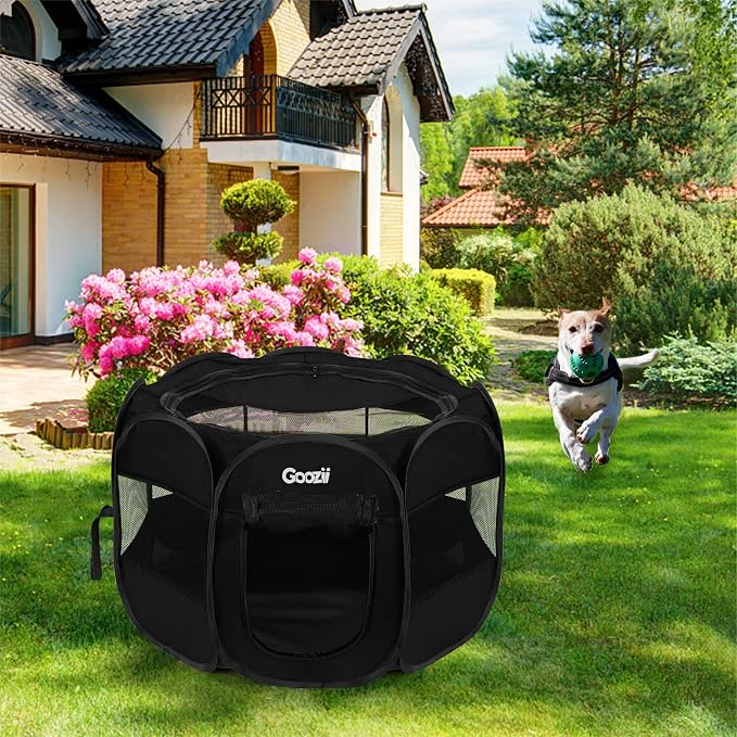 Foldable Portable Dog Playpen for Medium Dogs Indoor Outdoor, Big Dog Pet Playpen Tent Kennel Crate with Cover Enclosed for the House Puppies Bunny Exercise Travel Camping (Black, Large Size)