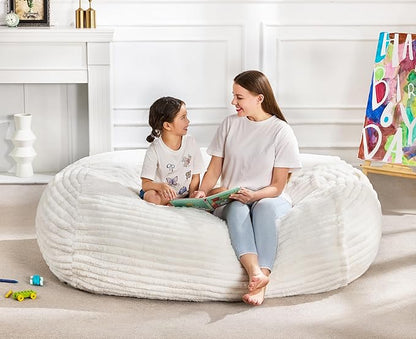 Hobestluk 4FT Bean Bag Chairs Adult Bean Bag with Portable Handle Comfy Large Bean Bag Chair with Removable Cover for Living Room Bedroom or Reading Nook (Stripe White, 4FT)