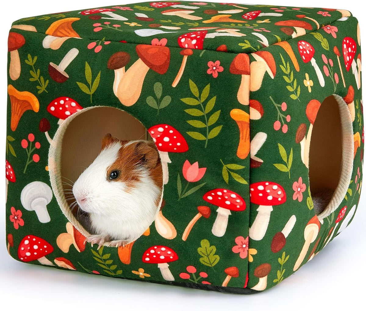 Bienbee Guinea Pig Hideout, Washable Guinea Pigs House Cozy Guinea Pigs Bed for Small Pet Bunny/Rabbit/Hamster/Chinchilla Guinea Pig Accessories Green Mushroom