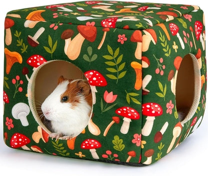 Bienbee Guinea Pig Hideout, Washable Guinea Pigs House Cozy Guinea Pigs Bed for Small Pet Bunny/Rabbit/Hamster/Chinchilla Guinea Pig Accessories Green Mushroom