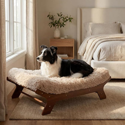Elevated Wood Dog Bed Frame Mat Set, WalnutPattern, Large | Raised Sturdy Attractive Dog Sofa Couch Furniture, 80 lb