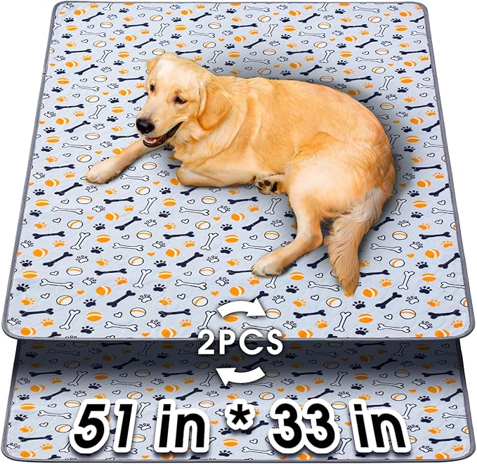 Hompet Washable Pee Pads for Dogs, 51"x33", 2-Pack Thick Heavy Absorbency Reusable, Non-Slip, Green, Pet Training Pads for Puppy Playpen, Crate, Potty, Floor, Bed, Sofa