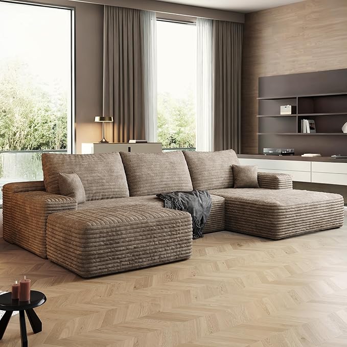 108" Sectional Couches for Living Room Modern Modular Sofa with L-Shape Couchs Upholstered Boneless Couch Deep Seat Sectional Couch with Chaise (Camel, Right Facing Chaise+2Seaters+1Ottoman)