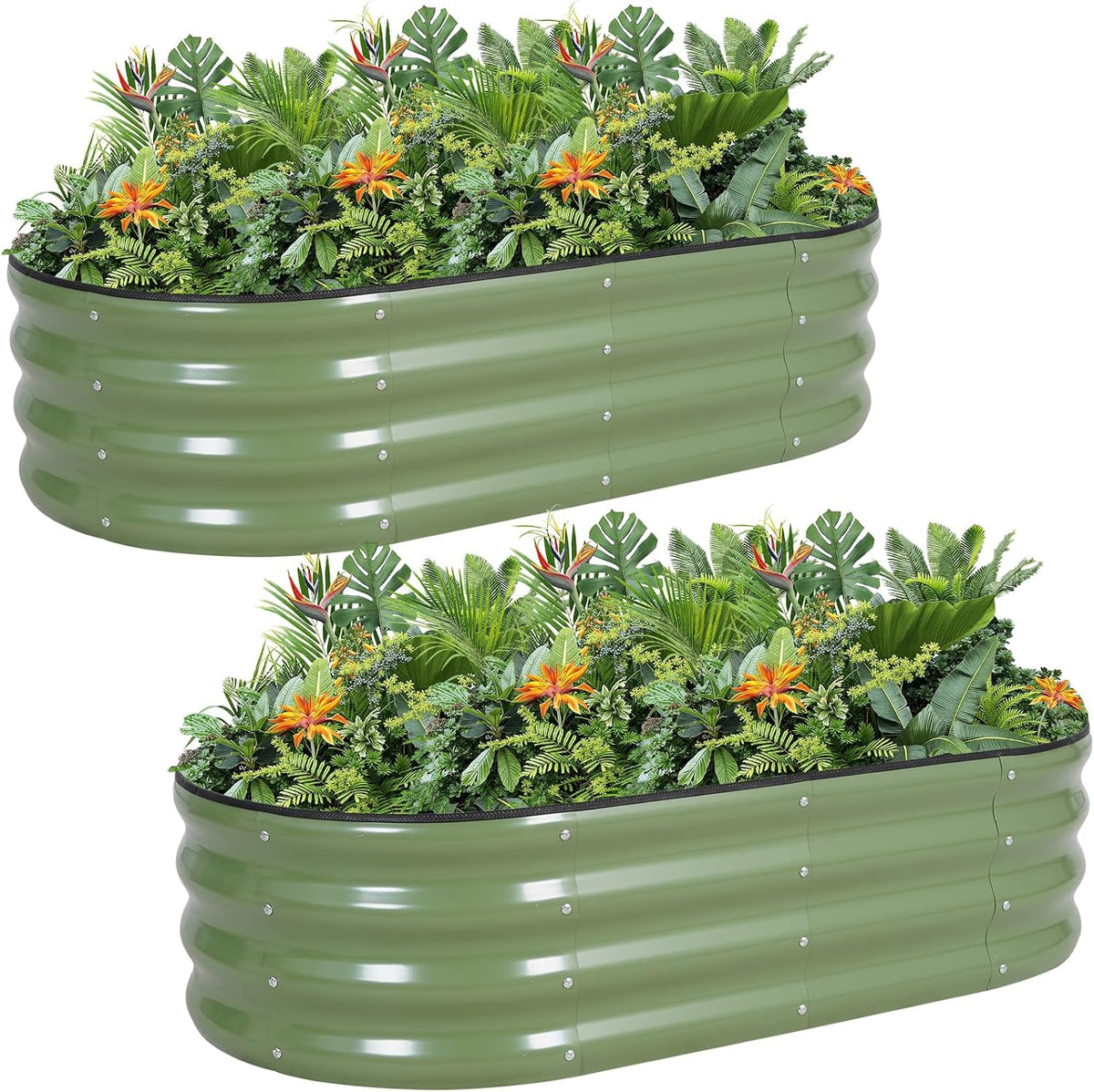 G GOOD GAIN Galvanized Metal Raised Garden Bed Kit - 4x2x1FT Outdoor Planter Box with Safety Edging and Gloves for Vegetables, Fruits, Flowers(Oliver Green, 2PC)