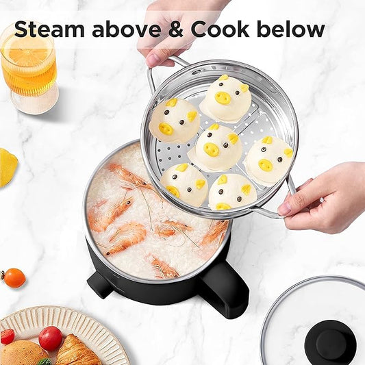Topwit Hot Pot Electric with Steamer, 1.6L Ramen Cooker, Electric Pot
