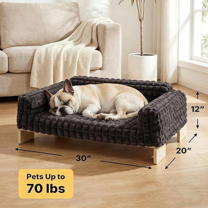 Veehoo Elevated Cat Bed Indoor, Wood Furniture Style Cat Couch Sofa | Indoor cats couch bed, removable washable cover, easy assembly, cozy fluffy cushion