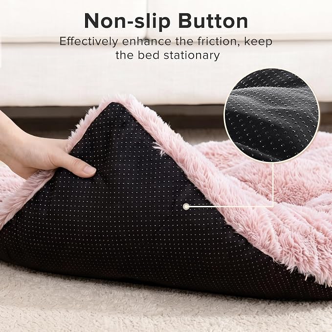 JOEJOY Dog Bed Crate Pad, Deluxe Plush Washable Dog Beds Fulffy Soft Kennel Pad Anti-Slip Pet Sleeping Mat for Small Dogs，23" x 18", Pink