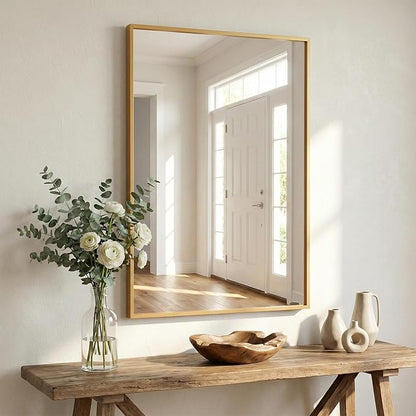24''x36'' Gold Bathroom Mirror | Antique Brass Deep-Set Recessed Metal Frame |