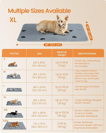 Feandrea Washable Dog Pee Pads, 2 Pack, Reusable, 48 x 36 Inches, XL, Waterproof Pet Training, Leakproof, Non-Slip, Super Absorbent, Gray UPTD036G01
