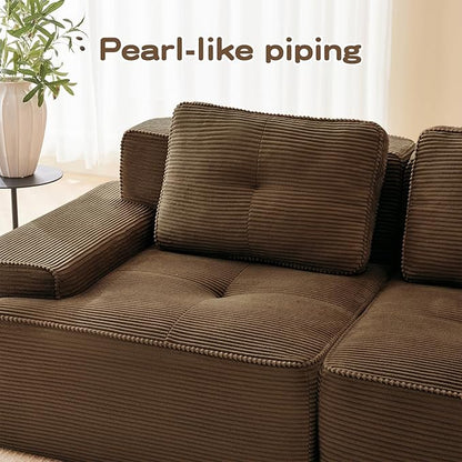 80" Modern Corduroy Boneless Love Seat Couches, 2 Seater Large Sectional Couches for Living Room, Brown Cloud Modular Sectional Sofa, Memory Foam, Extra Deep Loveseat, No Assembly