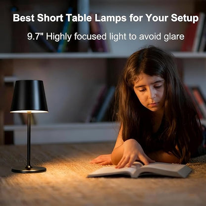 2-Pack Cordless Metal Table Lamp, 3 Adjustable Heights, 5400mAh Rechargeable Battery, 3 Colors Touch Dimming, Waterproof Portable Wireless Desk Lamp for Restaurant, Bedroom, Outdoor Patio