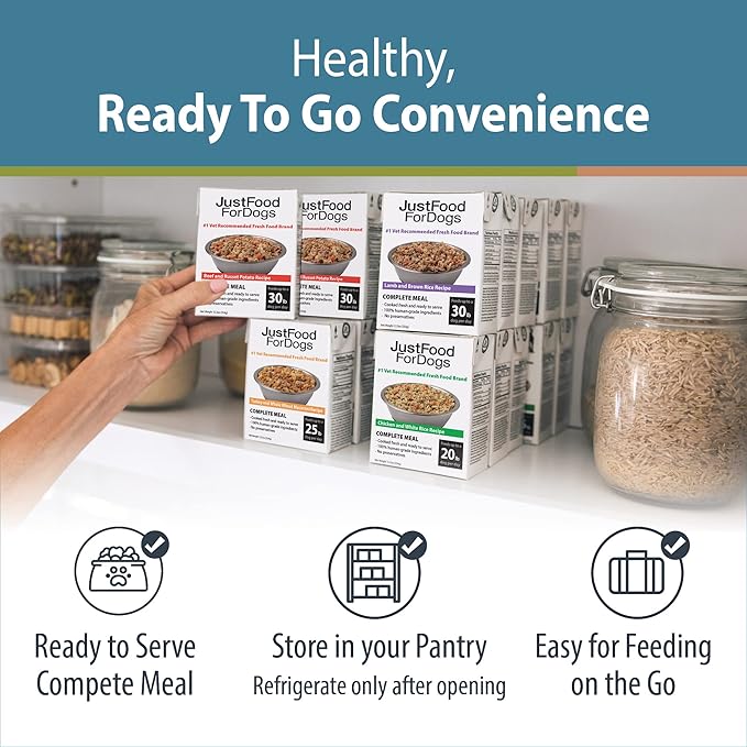 JustFoodForDogs Pantry Fresh Wet Dog Food Variety Pack, Complete Meal or Dog Food Topper, Beef, Chicken, & Turkey Human Grade Dog Food Recipes - 12.5 oz (Pack of 6)