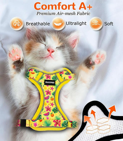 Halypet Cat Harness and Leash Set for Walking, Escape Proof Adjustable Vest Harness with 3-in-1 Integrated Buckles, Easy Control Soft Breathable Mesh with Reflective Strips for Cats, S, Bright Yellow