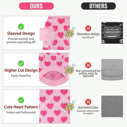 KOOLTAIL Cat Sweater Turtleneck- Soft Pink Knit Cat Sweaters for Cats Only, Heart Love Pattern Thick Warm Cold Weather Clothes, Valentine's Day Pet Outfit for Small Medium Large Size Kitten Puppy Girl