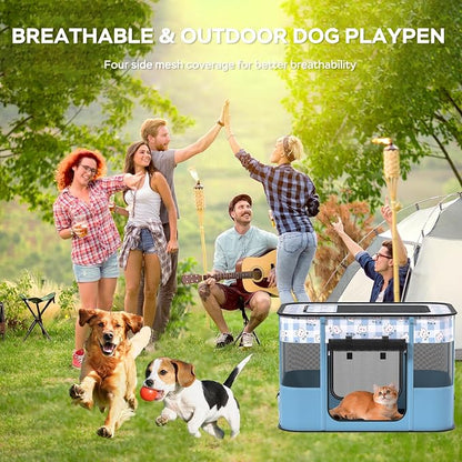 XRG Foldable Pet Playpen,Indoor Cat cage Puppy Crates M(31.5"x23.6"x21.7") | Portable Cat Kennel with Upgrade Breathable Mesh，Sturdy Kitten Playpen Indoor & Outdoor for Rabbit or Small Animals，Bule